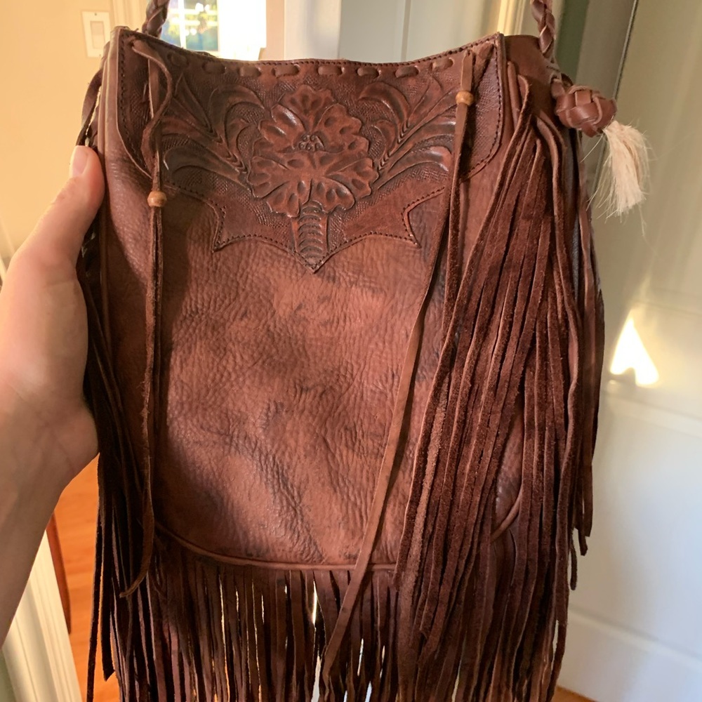 Women's Brown Leather Fringe Crossbody Bag
